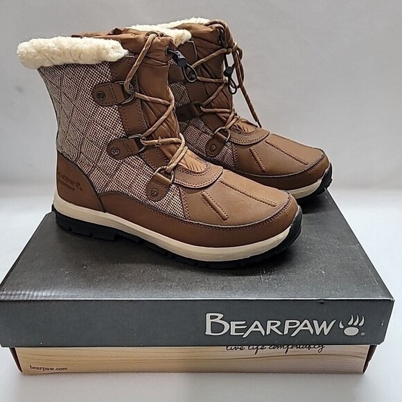 Bearpaw Bethany 1845W Leather Wool Sheepskin Brown Winter Boots Women's US 9 M - Picture 1 of 16
